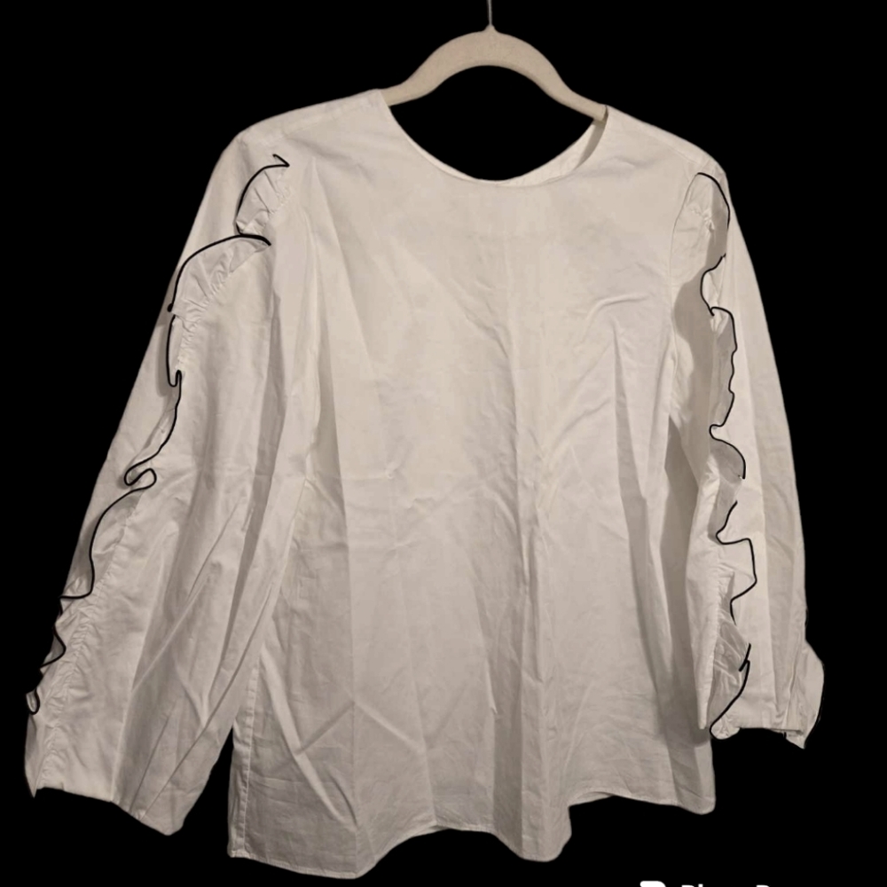 Tibi Ruffle Trim 3/4 Sleeve Blouse Size 4 White Pre-Owned